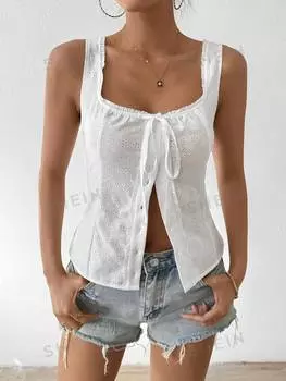 Топ женский Shein Essnce с квадратным вырезом и завязками на талии, белый