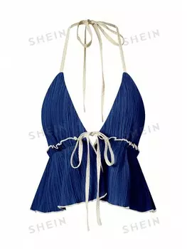 Топ женский Shein Unity с контрастной отделкой, синий