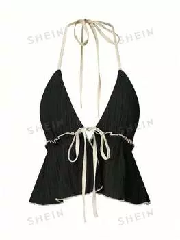 Топ женский Shein Unity с контрастной отделкой, черный