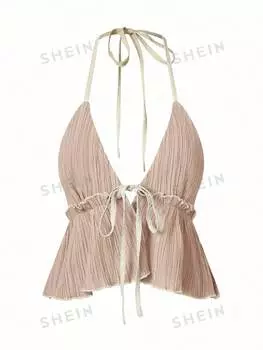 Топ женский Shein Unity с контрастной отделкой, абрикосовый