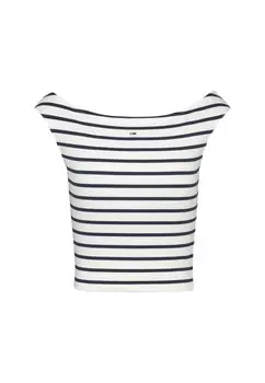 Топ женский Tommy Jeans с открытыми плечами в полоску, белый