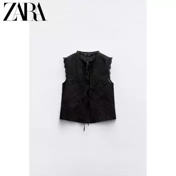Топ женский Zara с вышивкой бантом, черный