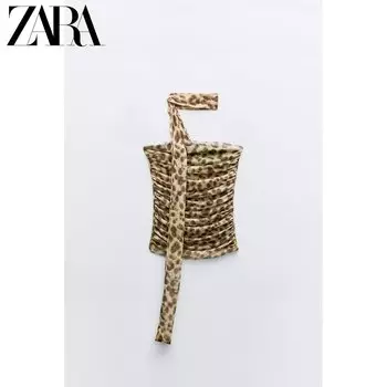 Топ женский Zara с животным принтом, леопардовый