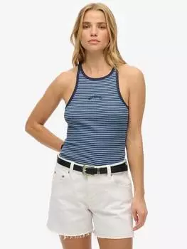 Топ-жилет из чистого органического хлопка в полоску с логотипом essential racerback из чистого органического хлопка Superdry, цвет Richest Navy Feeder