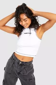 Топ-жилет с контрастной отстрочкой и слоганом Boohoo, белый