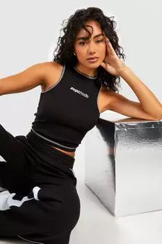 Топ-жилет с контрастной отстрочкой и слоганом Boohoo, черный