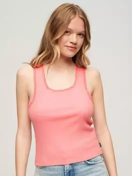 Топ-жилет с винтажной кружевной отделкой Superdry из органического хлопка, темно-розовый меланжевый