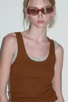 Топ-жилет в ребрику ZARA, коричневый