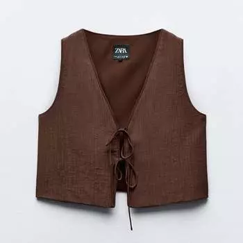 Топ-жилет Zara Textured, шоколадно-коричневый