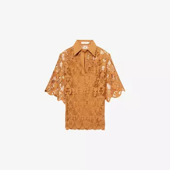 Топ Zimmermann Coco с V-образным вырезом и кружевной отделкой, коричневый