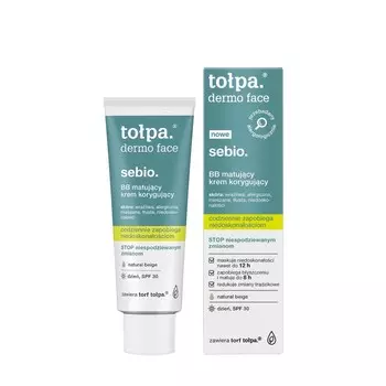 Topa, dermo face sebio, BB матирующий корректирующий крем Natural Beige, SPF 30, 40 мл