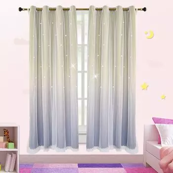 Topchances 2 панельные шторы, плотные шторы, детская комната и спальня, звездные шторы, спальня, гостиная, красочные двухслойные оконные шторы со звездами (желтый + фиолетовый, 52 х 84 дюйма)., серебро