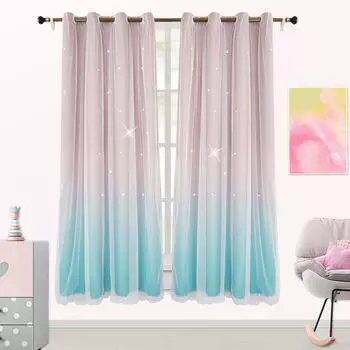 Topchances 2 панельные шторы, плотные шторы, детская комната и спальня, звездные шторы, спальня, гостиная, красочные двухслойные оконные шторы со звездами (розовый + синий, 52 х 95 дюймов)., белый