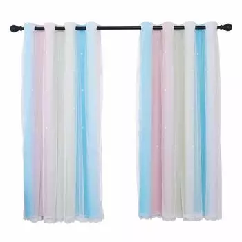 Topchances 2 шт. Шторы для детской комнаты с люверсами - В 160 x Ш 132 см. Звездные шторы с вуалью. Штора для детской комнаты для девочек. Штора с люверсами, радуга., мультиколор