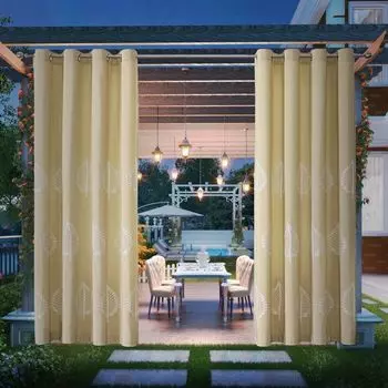 Topchances Пакет из 2 уличных штор с люверсами, водонепроницаемые уличные шторы, садовые затемняющие внутренние уличные шторы для веранды, перголы, кабинки для переодевания, беседки, бежевые, 241 x 254 см, бежевый