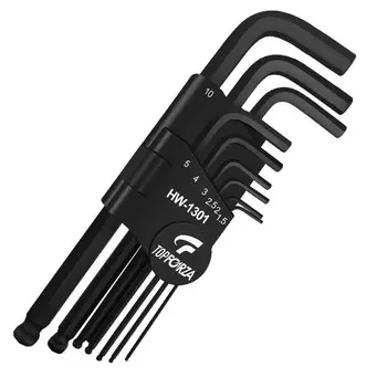 TOPFORZA HW-1301 Набор шестигранных ключей, набор шестигранных ключей, длинноволновая шестигранная отвертка с шаровой головкой, легированная сталь S2, закаленная метрическая система, набор из 9 предметов 1,5–10 мм