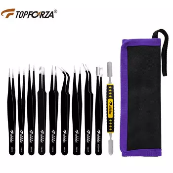 TOPFORZA TZ-4510 набор пинцетов из нержавеющей стали, заостренный локоть, пинцет с плоской головкой, набор инструментов, 10 шт.