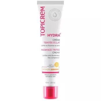 Topicrem HYDRA+ Тонированный увлажняющий крем со средним блеском для чувствительной и обезвоженной кожи взрослых и подростков — обеспечивает 24-часовое увлажнение, защищает кожу