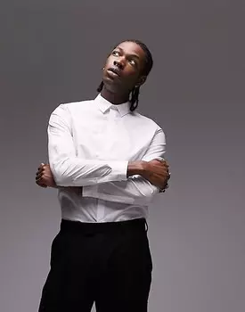 Topman –, элегантная рубашка приталенного кроя белого цвета с длинными рукавами