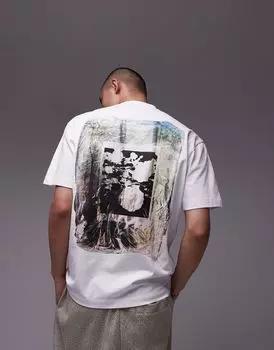 Topman — белая футболка оверсайз с пластифицированным цветочным принтом спереди и сзади