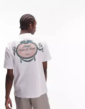 Topman – Белый> Футболка Oversize с принтом Hotel Cote D'Azur спереди и сзади