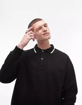 Topman – черная рубашка-поло оверсайз с контрастным воротником