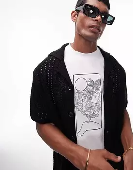 Topman – черная рубашка-поло со вставкой, связанной крючком