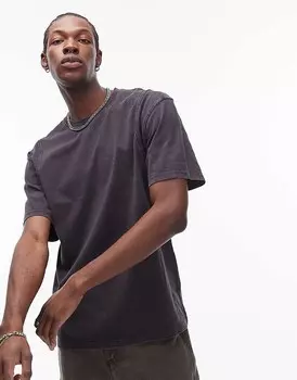Topman – черная стираная футболка свободного кроя и декоративными швами