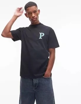 Topman — футболка экстремального размера оверсайз размытого черного цвета с надписью «Paris» спереди и сзади