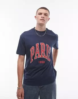 Topman – футболка Oversize цвета Marineblau с принтом «Paris»