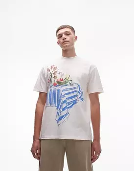 Topman – Футболка оверсайз цвета экрю с принтом с рисунком накрытого стола