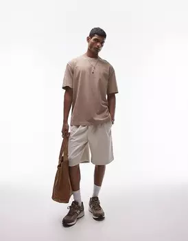 Topman – футболка свободного кроя стираного бежевого цвета