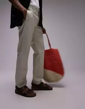 Topman – Элегантные брюки из плотного хлопка каменно-бежевого цвета прямого кроя