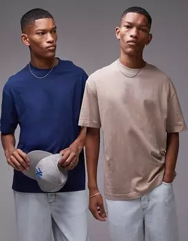 Topman – Комплект из 2 футболок свободного кроя: синей и светло-коричневой