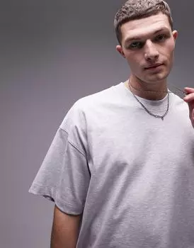 Topman — объемная футболка премиум-класса с заниженными плечами светло-серого меланжа