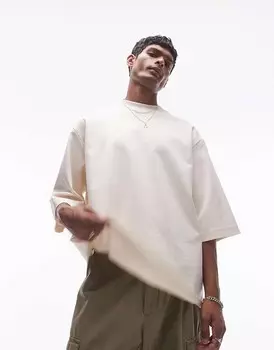 Topman – плотная футболка премиум-класса свободного кроя с рукавами до локтя цвета экрю