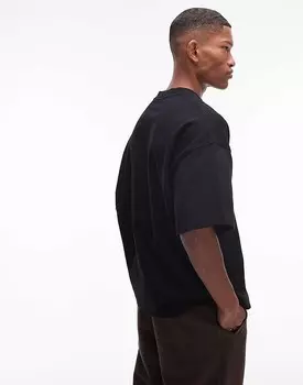 Topman Premium - Плотная черная футболка свободного кроя, 300 г/м, рукава до локтя