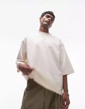 Topman Premium – плотная футболка оверсайз с рукавами до локтя цвета экрю