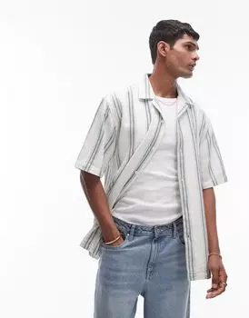 Topman - Рубашка с коротким рукавом крючком в зеленую полоску