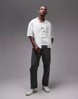 Topman — рубашка свободного кроя с короткими рукавами из смесового льна зеленого цвета с геометрическим рисунком