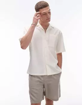 Topman – рубашка свободного кроя с короткими рукавами, цвет хлопчатобумажной ткани цвета экрю