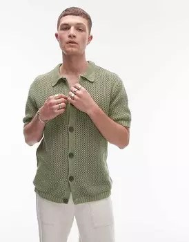 Topman – рубашка вязанная крючком зеленого цвета