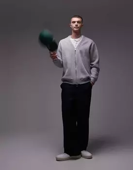 Topman – серая меланжевая толстовка оверсайз на молнии с V-образным вырезом