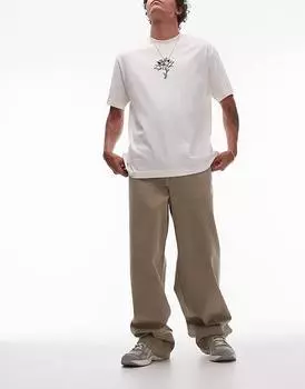 Topman – серо-бежевые брюки из твила с очень широкими штанинами