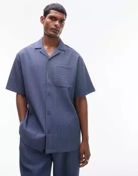 Topman - Синяя плиссированная рубашка с коротким рукавом, часть комплекта