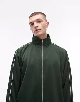 Topman — спортивная зеленая толстовка оверсайз с молнией соответствующего цвета и двойными контрастными профилями