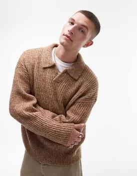 Topman – Светло-бежевый свитер свободного кроя с открытым воротником