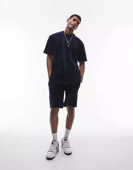 Topman – темно-синие шорты оверсайз из бархатного вельвета