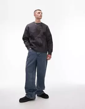 Topman – толстовка оверсайз графитового цвета с цветочным узором по всей поверхности