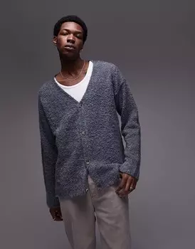 Topman – зелено-фиолетовый свободный кардиган из ворсованной вязки букле